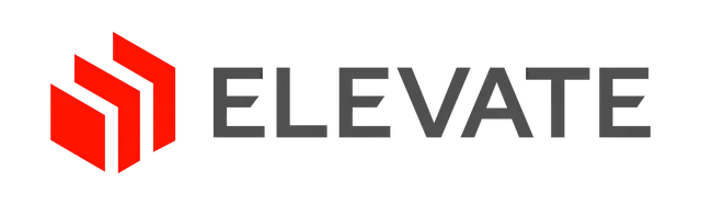 Elevate logo with three red ascending shapes next to the word 